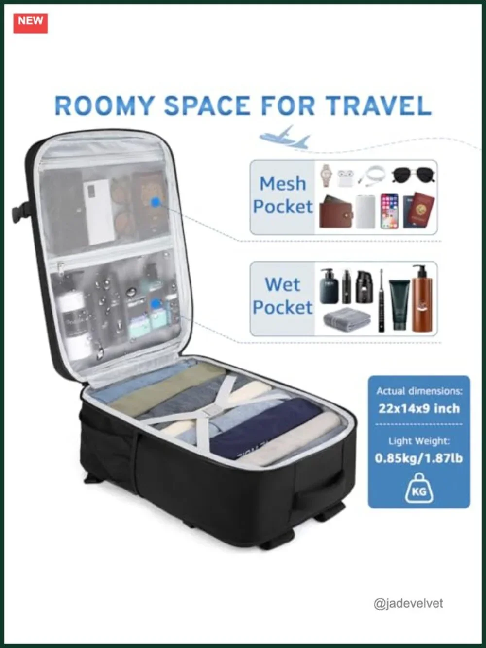45L Travel Backpack Laptop Bag Carry On Airline Approved Water Resistant